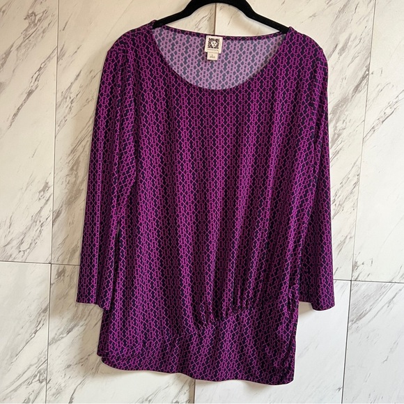 Anne Klein Chain Link Jersey Tunic Blouse Top SZ L - Picture 1 of 5